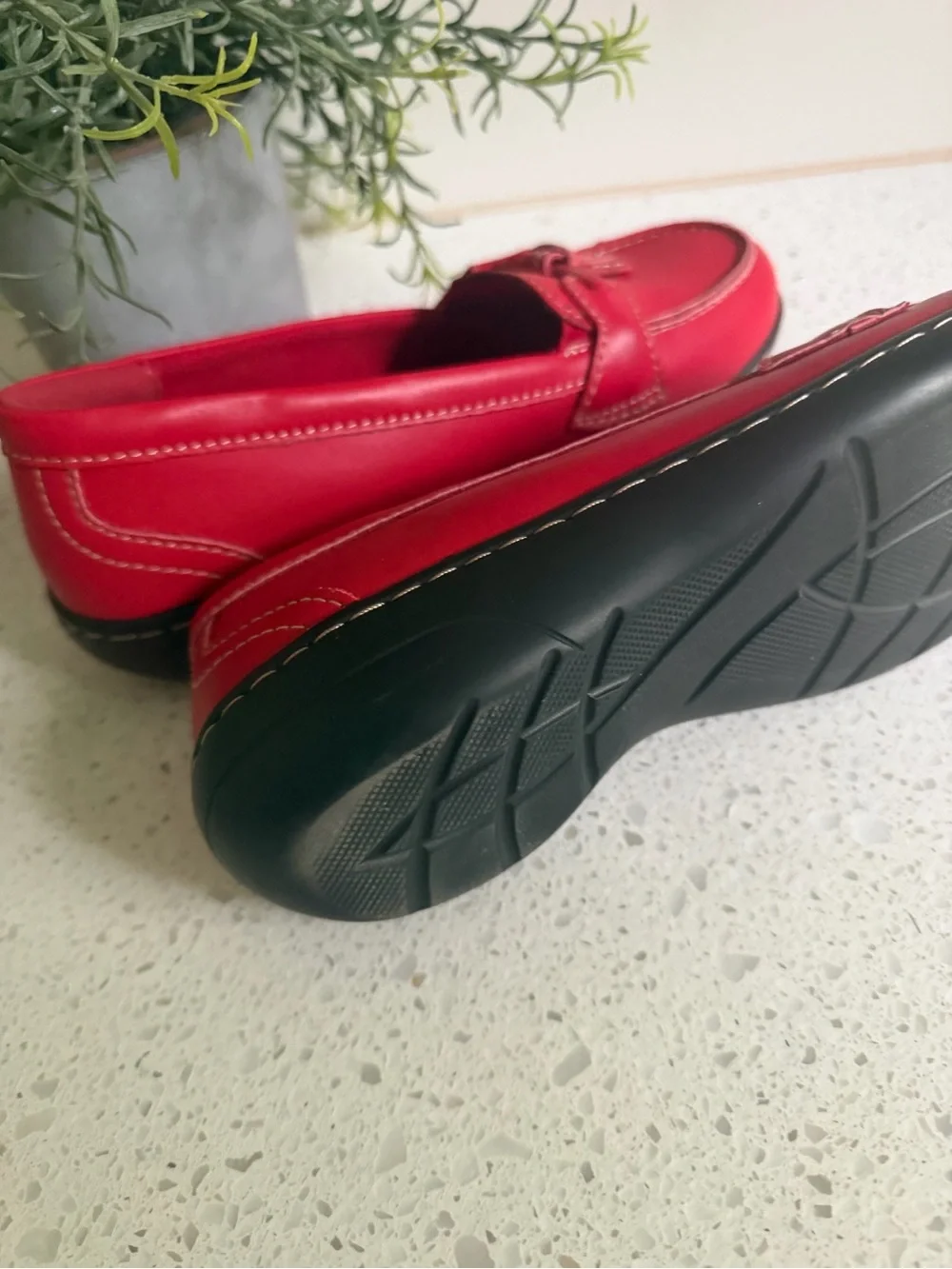 Women’s Red Leather Knot-Accent Loafers
